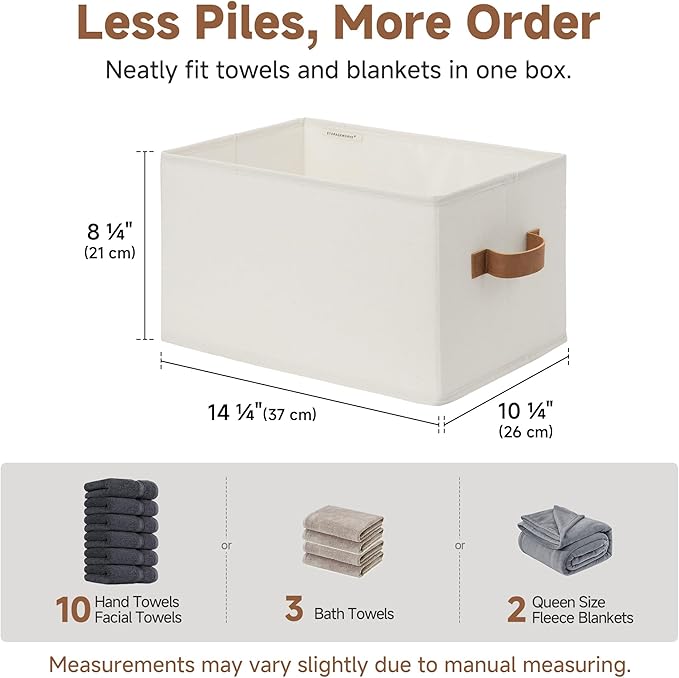 StorageWorks Closet Organizers and Storage Bins, Foldable Shelf Baskets, Clothes Storage Basket for Organization, Ivory White, 3-Pack, Large