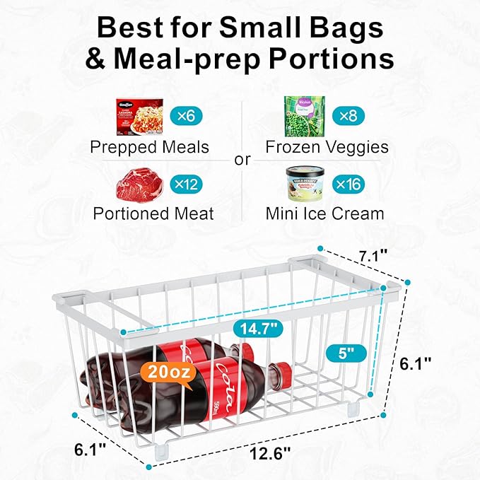 iSPECLE Chest Freezer Organizer Bins - Fits 7 Cu.Ft Deep Freezer, 3 Pack Stackable Wire Baskets(14.7" Length), Heavy Duty Coated Freezer Organizer, Rust Resistant for Frozen Food Sorting, White