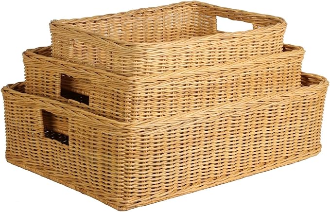 The Basket Lady Under The Bed/Basic Wicker Storage Basket, Extra Large, 25 in L x 19.5 in W x 8 in H, Sandstone
