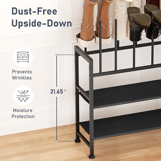 DIMJ Free Standing Shoe Racks - 3-Tier Boot Rack, Black Metal Boot Storage Organizer Tall Boots, Tall Boot Organizer for Closet, Multiuse Shoe Rack for Boots, Sneakers,Fit for 10 Pairs, Black