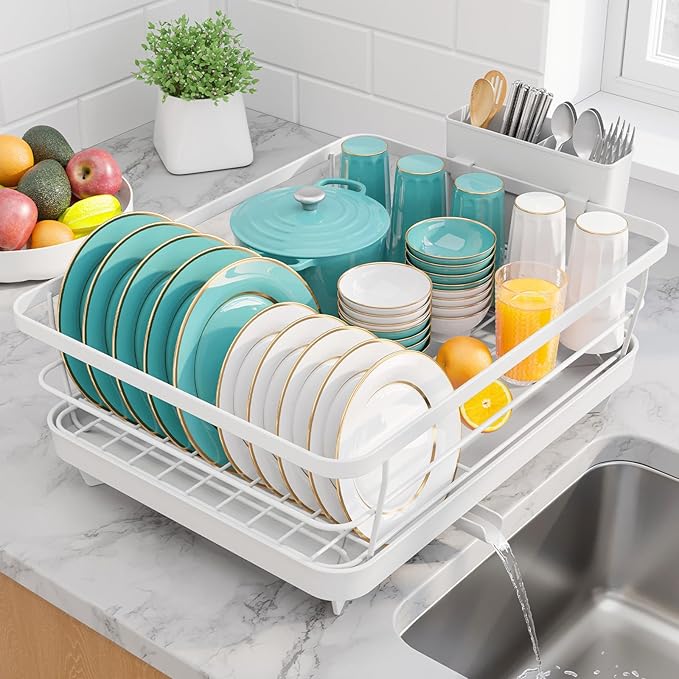 Stainless Steel Dish Drying Rack for Kitchen Counter, White