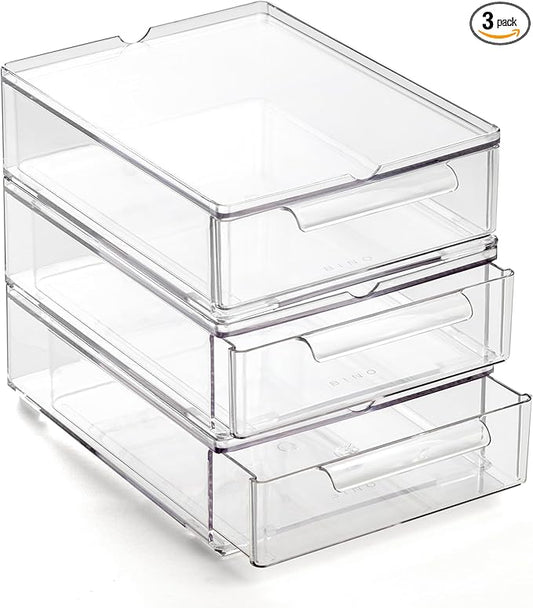 Clear Stackable Storage Drawers, Small, 3 Pack