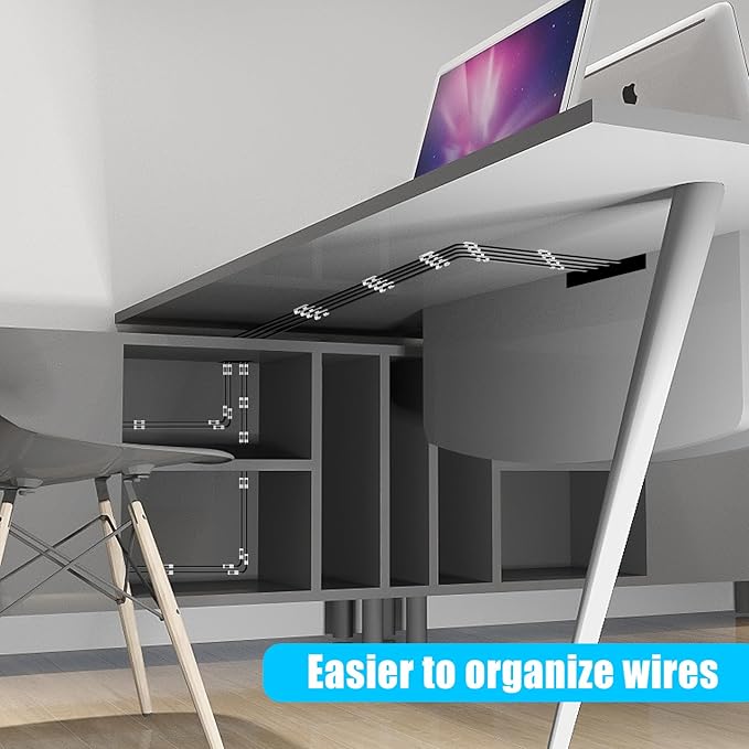 XHF 50pcs Medium Self Adhesive Cable Clips White,Wire Clips Cable Management Wire Organizer Cord Holder for Under Desk, Car, Wall, TV PC Ethernet Cable