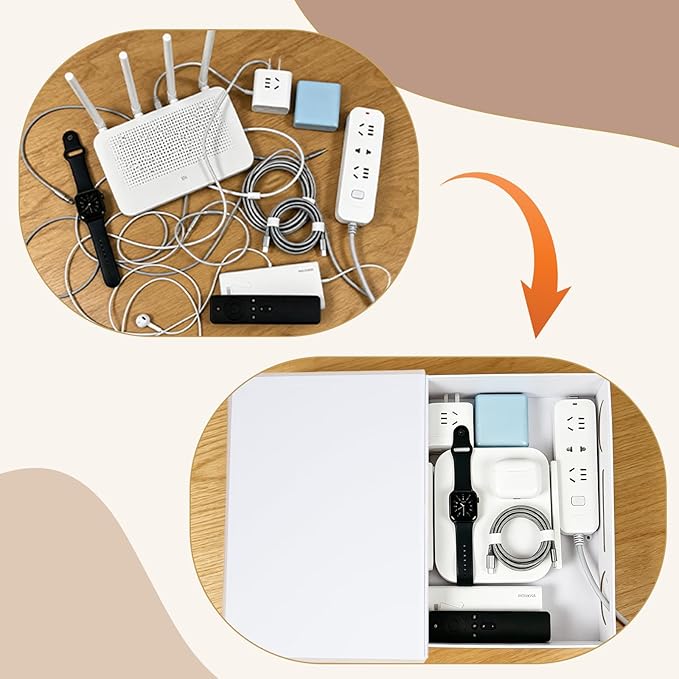 Book Shape Cable Management Cardboard Box with Magnetic Lid - Decorative Storage Organizer to Hide Cords, Power and Computer Cables & Routers for Home Office Decor (12.4 x 8.6 x 3.9 in) Blonde&Green