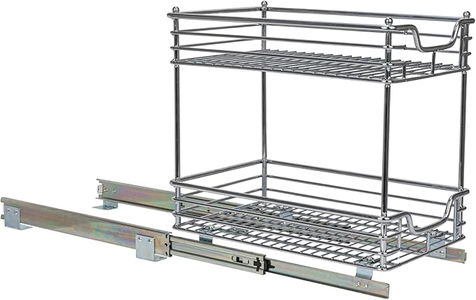 Household Essentials Glidez Chrome-Plated Steel 2-Tier Sliding Under Sink Cabinet Organizer, Chrome