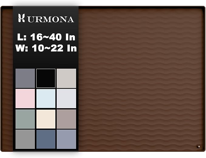 URMONA 34'' x 22'' Waterproof Silicone Under Sink Mat Cabinet and Counter Protector, Shelf Liner for Kitchen and Bathroom, Storage and Organizers, Litter Mat, Pet Cat Puppy Essentials(Brown)