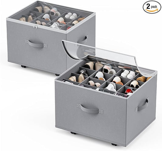 AGAIN Shoe Organizer for Closet, 2 Pack Shoe Storage Organizer with Wheels