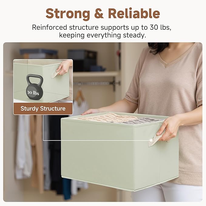 StorageWorks Storage Basket for Shelves, Closet Organizers and Storage Baskets, Organization and Storage Bins for Closet, Fabric Organizer Bins for Clothes Storage, Light Green, Extra Large, 3-Pack