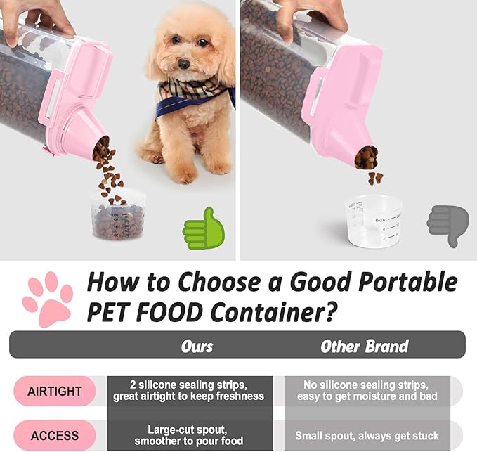 2.5-5LBS Upgraded Large Nozzle Dog Cat Food Storage Container BPA-free, Airtight Pet Food Storage Bin with 4 Lock Buckles, Sealing Gasket, Cup for Pet Food, Cereal, Dog Treats, Rice, Pink-2 Pack