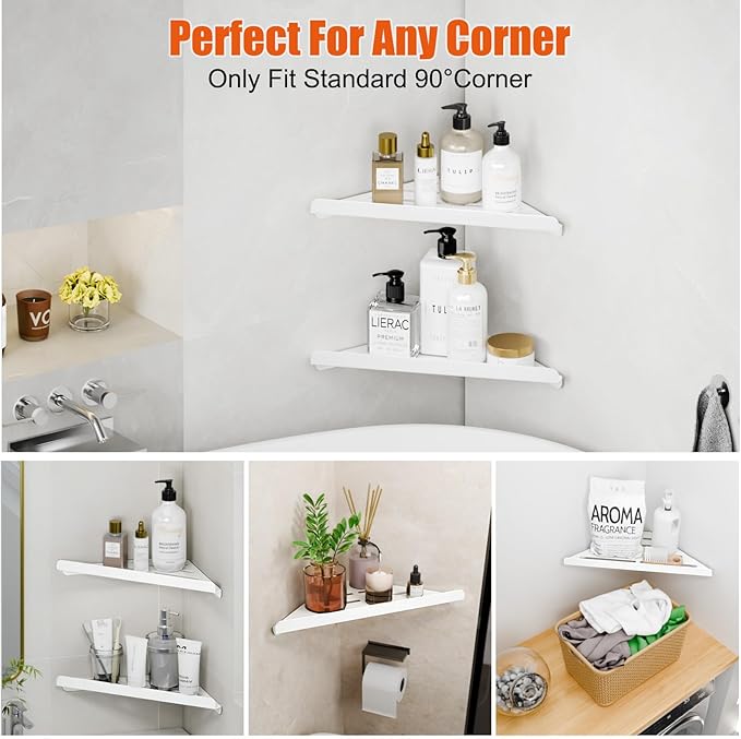 Fikoksol Shower Caddy, 4 Pack Bathroom Corner Shelf, Triangle Shelf Storage for Bathroom Shower, White Metal Shower Shelf & Rustproof Wall Mounted Adheisve Shower Organizer Accessories and Essentials