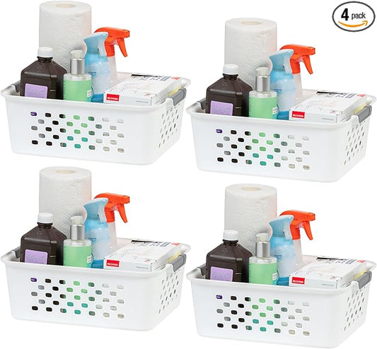 USA Plastic Basket, 4-Pack, Medium, Shelves Storage Basket for Organizing Pantry