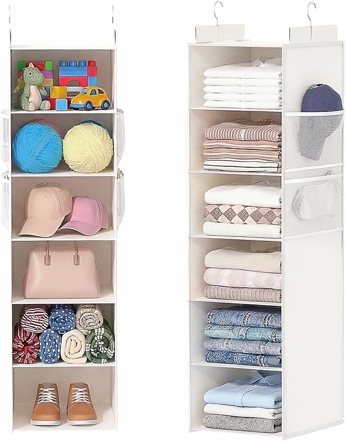 Extra Deep Hanging Closet Organizer with Shelves and Oversized Mesh Pockets