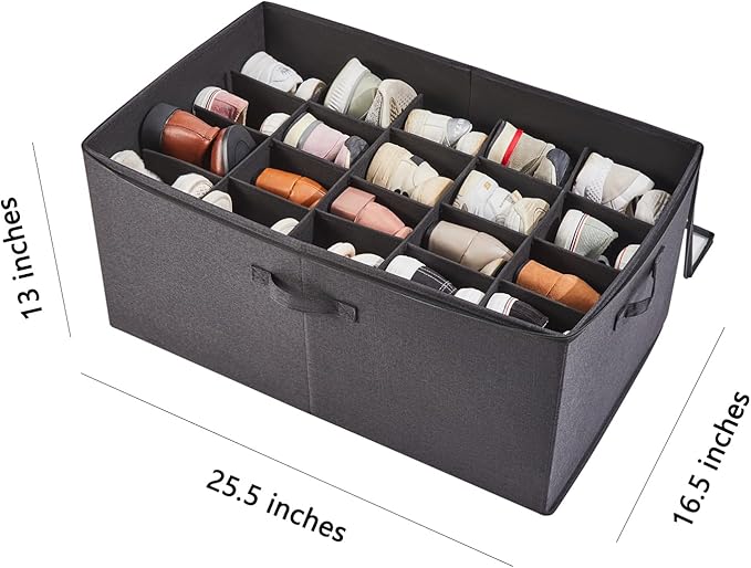 Berdeng Shoe Storage Organizer for Closet, Shoe Box Organizer, Space Saving Foldable Shoe Rack, Shoe Storage Cabinet with Clear Cover and Reinforced Handles, Fits 20 Pairs, Black