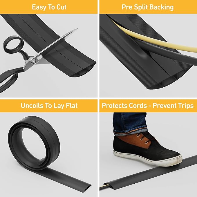 D-Line 30ft Floor Cord Cover, Floor Cable Protector, Extension Cord Cover, Black