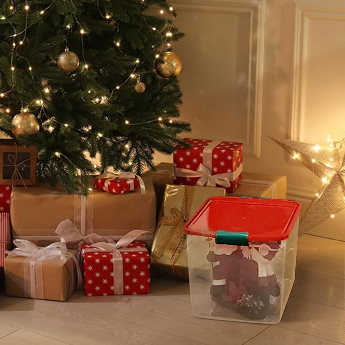 4-Pack Holiday Tote, Plastic Storage Organizer Bins with Lids, 31 Quart
