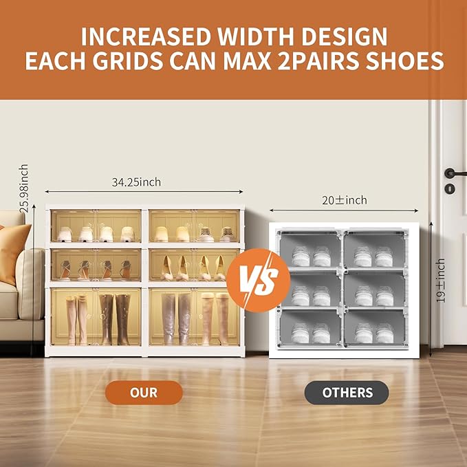 EHAMILY 3 Tier Foldable Shoe Rack Organizer for Closet 6-12Pairs Plastic Collapsible Shoe Racks Shelf for front door entrance Stackable Clear Folding Shoes Storage boxes XLarge Storage Cabinet
