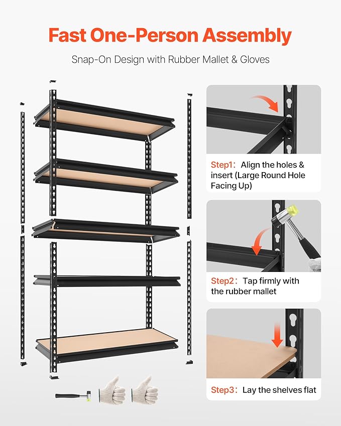 Storage Shelves, 5-Tier Adjustable, 36.34" W x 12.17" D x 71.38" H