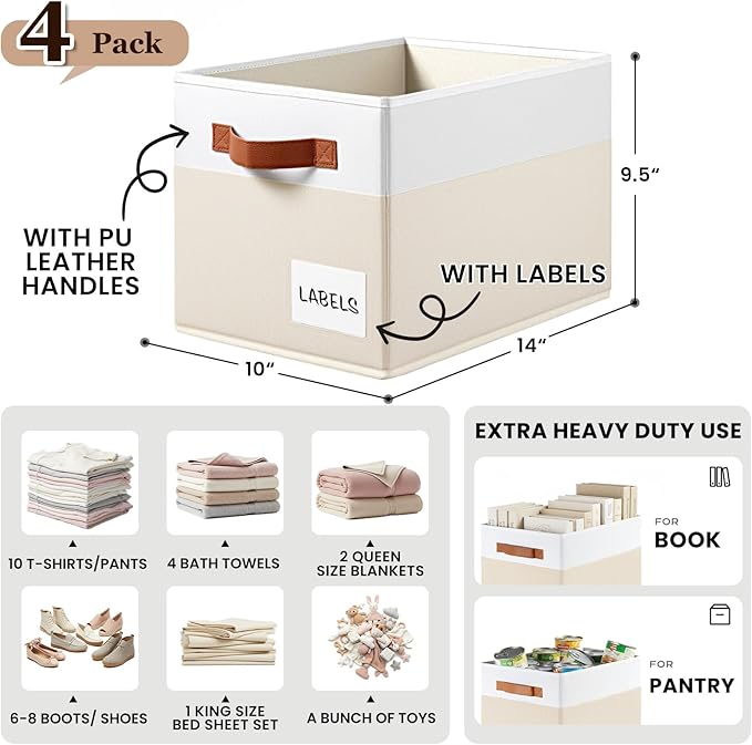4 Pack Large Closet Storage Baskets for Shelves