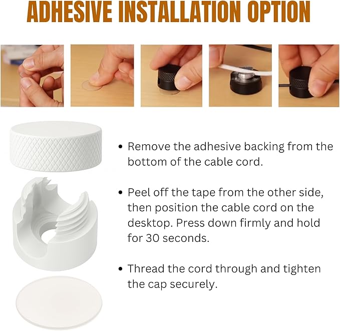3PCS Premium Cord Holder for Nightstand, Computer Cord Organizer for Desk, Appliance Cord Organizers, Stick-On Cable Clip for Charger, Laptop, USB, Headphones, Wire Management Set, White
