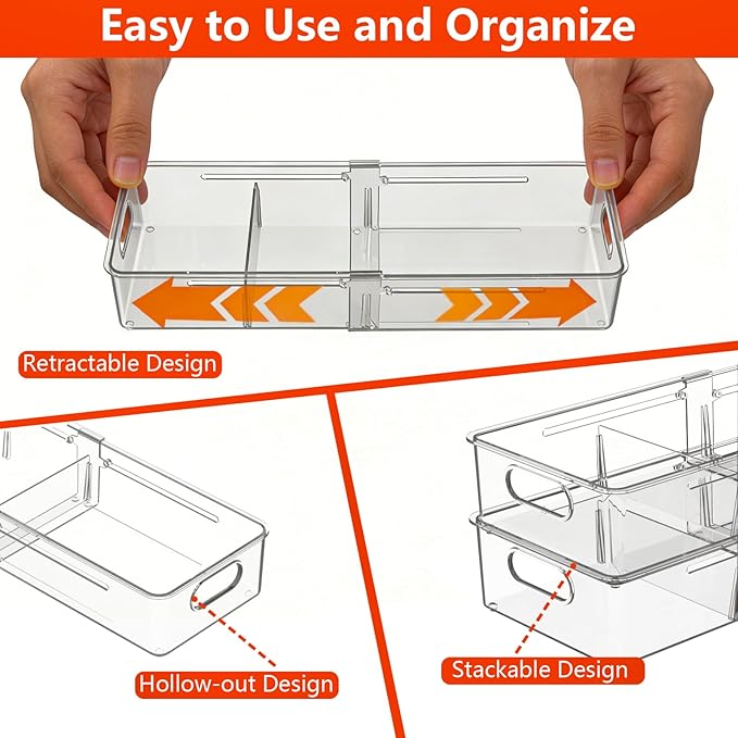 8 Pcs Expandable Clear Drawer Organizers