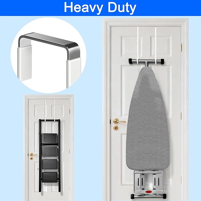 Mars-Rock Over the Door Metal Hooks with Plastic Coating 14.2" Fit 0.5" to 1 3/8" Door 4 Pcs Heavy Duty Single Towel Robe Rack Wreath Bathroom Shower Hanger Shoe Organizer Ironing Board Long White
