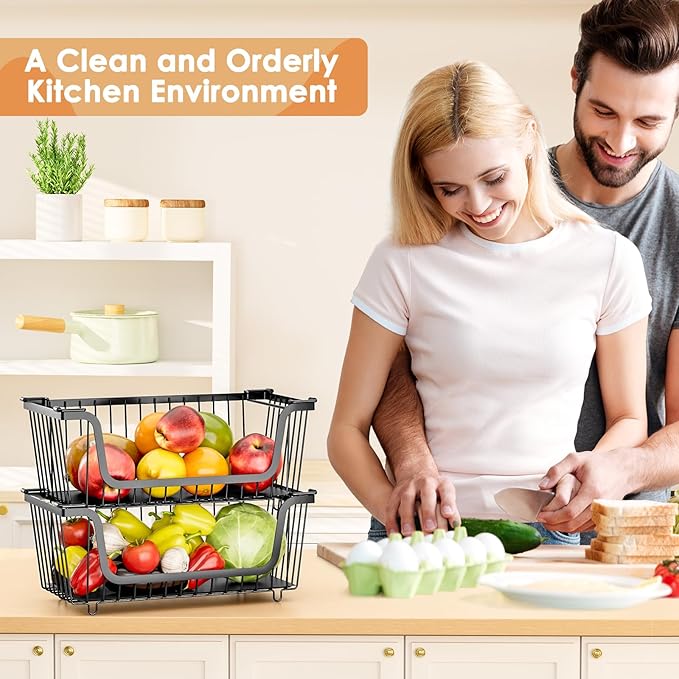 4 Pcs Stackable Wire Baskets for Pantry Organizers and Storage