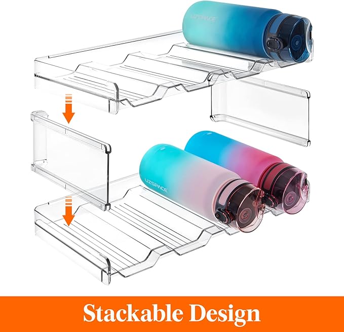 Lifewit Stackable Water Bottle Organizer for Cabinet, Plastic Bottle Holder Fits Bottles/Tumblers up to 3.8" Diameter for Pantry/Countertop, 3 Tier Holds14 Bottles 41 x 20 x 24 cm/16 x 8 x 9.5