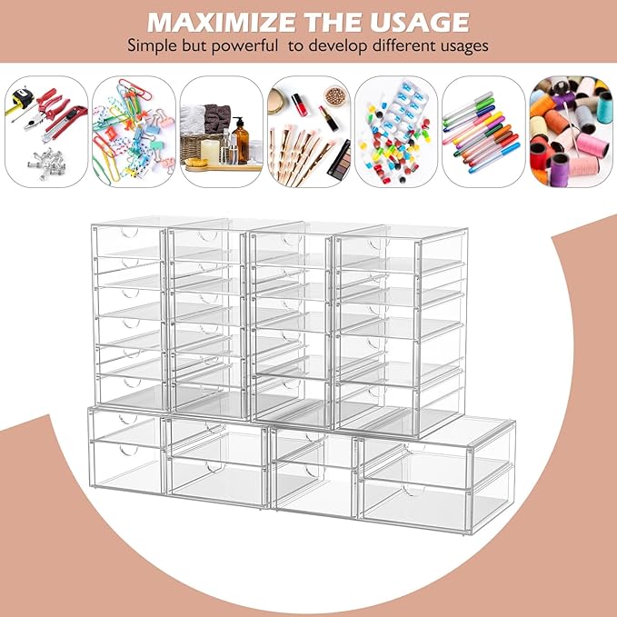 Caktraie Makeup Organizer Storage With 30 Drawers, 6 Pcs Desktop Office Supplies