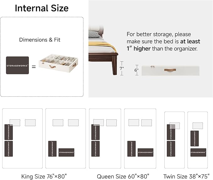 StorageWorks Underbed Shoe Storage Organizer for Closet, 2-Pack Under Bed Shoe Organizer with Bottom Support and Adjustable Dividers, Fits up to 24 Pairs, Beige