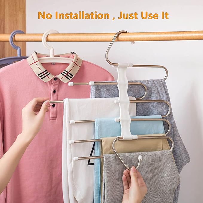 Pants Hangers 2 Pack Space Saving Metal Closet Organizer, Clothes Pants Hangers