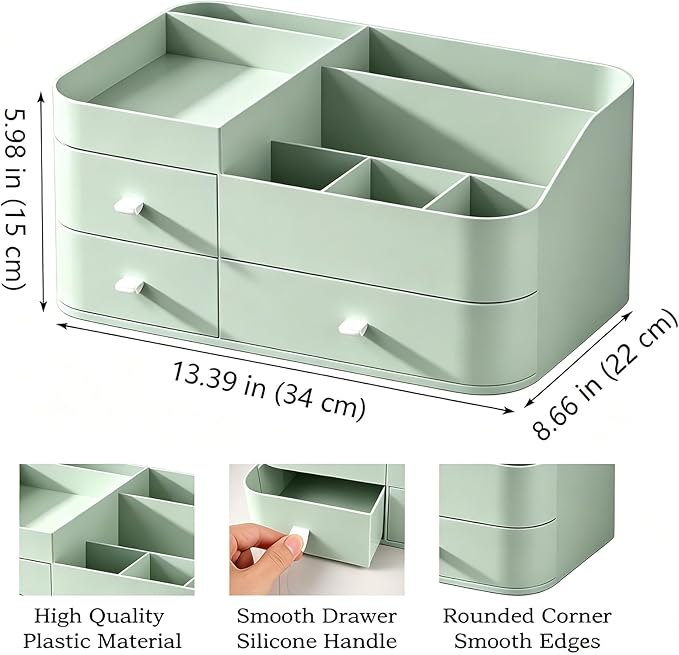 Makeup Organizer with Drawers, Bathroom Counter Organizer, Plastic Cosmetic Display Case, Large Skincare Storage for Vanity Countertop, Ideal for Bedroom Dresser top and Desktop