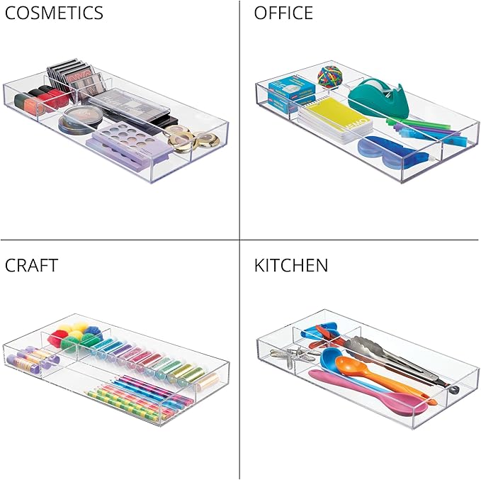 iDesign 4-Section Stackable Makeup Drawer Organizer for Cosmetics and Toiletries - Set of 2 - Clear