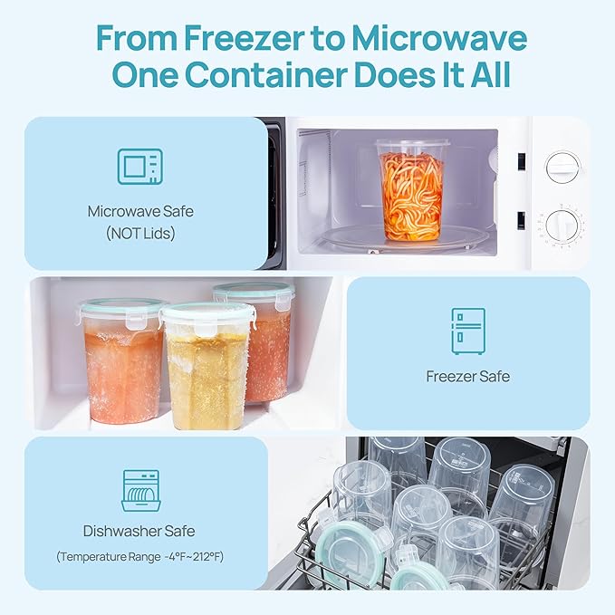 Vtopmart 6 Pack 32oz Freezer Storage Containers, Soup Container with Airtight Lids, Reusable Plastic Meal Prep Container, Deli Containers for Lunch, Salad, Leftover, Oats, Microwave/Dishwasher Safe