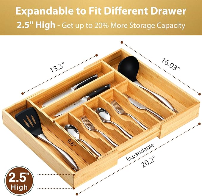 Large Expandable Kitchen Silverware Utensils Drawer Organizer