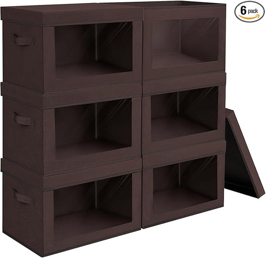 Brown Fabric Storage Bins with Lids, 6 Pack Modern Lidded-Home Storage Bins