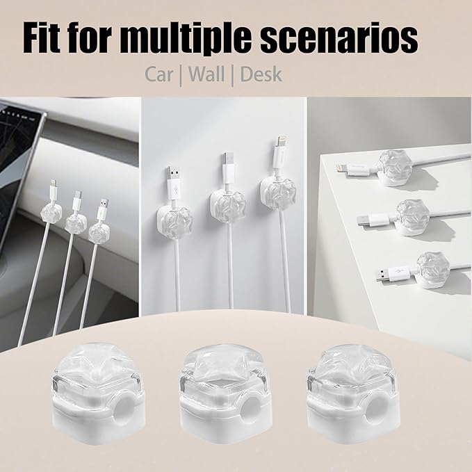 9Pack Magnetic Cable Clips for Nightstand, Adhesive Night-Glowing Cord Holder Organizer for Office Home Desk Wall Car (White,Star)