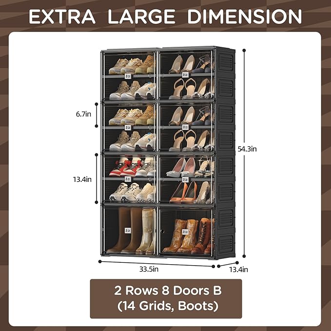 Vipbox Black Shoe Rack Organizer Cabinet for Closet Entryway,Clear Shoe Storage Boxes Stackable Sneaker Storage with Door Easy Assembly Shoe Cabinet with Lids Large 7 Tiers 28 Pairs