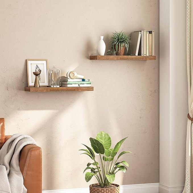 Floating Shelves for Wall, Wall Mounted Shelf Set of 2, Rustic Brown BF80BJP201