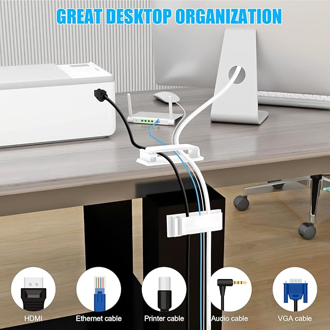 50 PCS Self Adhesive Cable Clips(L) White