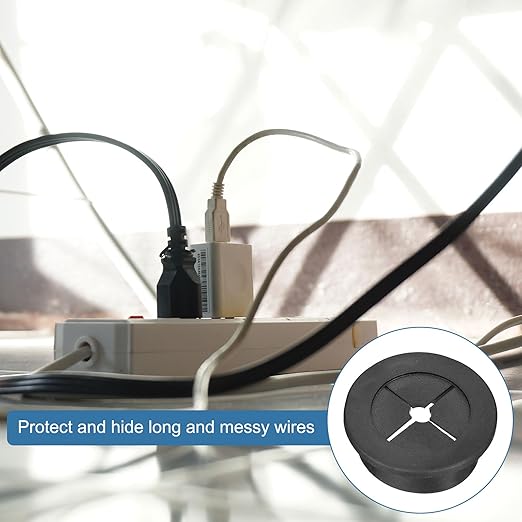 uxcell 2 Pcs Cable Cord Grommet, 1-1/4 Inch (32mm) Desk Grommet Flexible Rubber Grommets Wire Hole Cover Pass Through for Office Computer Desk Wire Organizer, Black