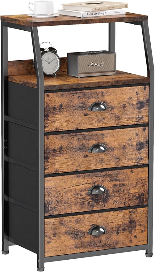 Night Stand, Tall 4 Drawers Dresser for Bedroom, Hallway, Nursery