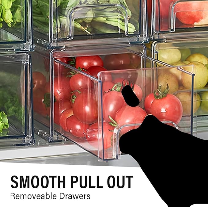 Clear Plastic Stackable Storage Drawers Bins, Perfect for Kitchen Pantry Organization and Storage, Under Sink Organizer, Pull Out Cabinet Organizer, Makeup, Bathroom Storage Containers for Organizing