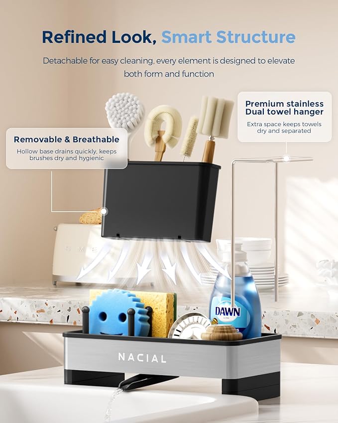 Nacial Kitchen Sink Caddy Organzier with High Brush Holder