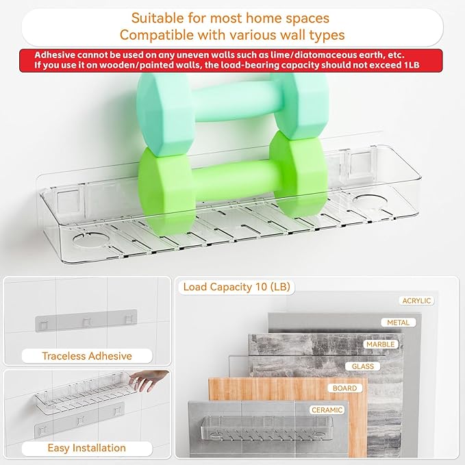 Yieach 4 Pack in Shower Organizers,Adhesive Shower Caddy,No Rust Acrylic Shower Shelves & Storage Rack,Plastic Bathroom Shelves,Bathtub Storage Organizer,Shampoo,Conditioner Holder for Washroom,Clear