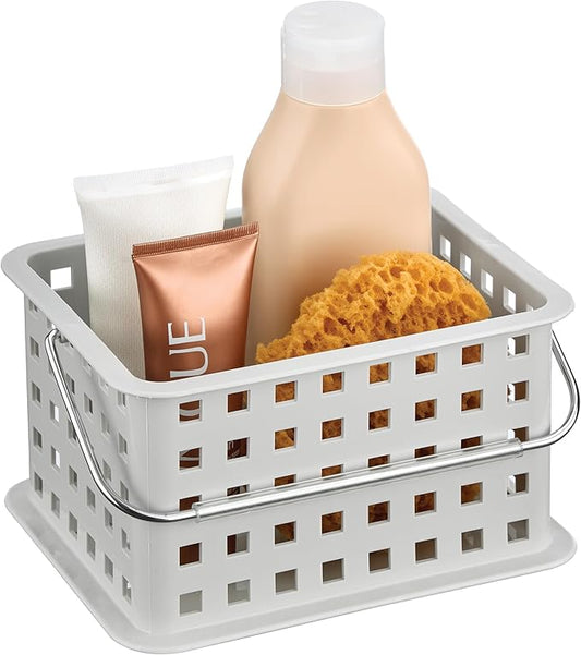 Shower Caddy Basket with Handle for Bathroom or College Dorm, Light Gray