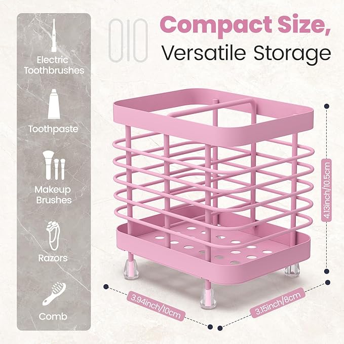 Luxspire Toothbrush Holders for Bathroom, Stainless Steel Electric Toothbrush Holder Wall Mounted, Shower Toothbrush Toothpaste Holder, Bathroom Organizer Essentials, 2 Slots, Pink