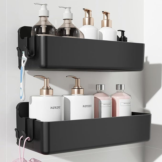 Adhesive Wall Shelf, Shower Shelves, Black, 2 pieces