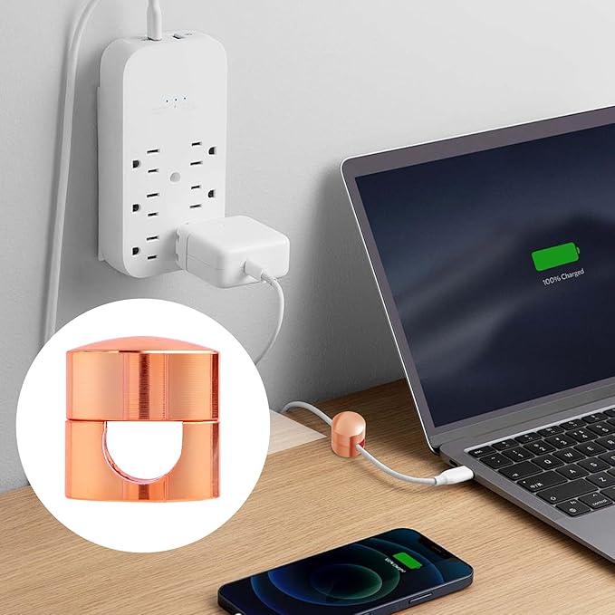 SmallCat 3 Sets Charger Holders for Cords, Adjustable Cable Anchor Holders, Adhesive Metal Cord Clips, Cable Management Wire Organizers for Desk, Office, Nightstand - Gold, Red Bronze, Rose Gold