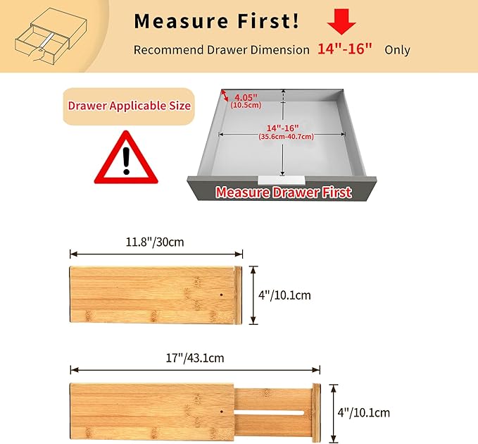 Bamboo Dresser Drawer Dividers, 4 pcs