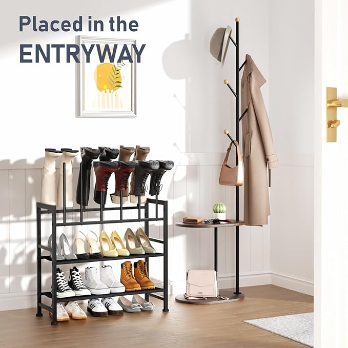 DIMJ Boot Rack 4-Tier - Black Metal Boot Storage Rack for Tall Boots Organizer Tall Boots, Multiuse Shoe Rack for Boots, Sneakers, High-Heel, Entryway, Fits 6 Pairs